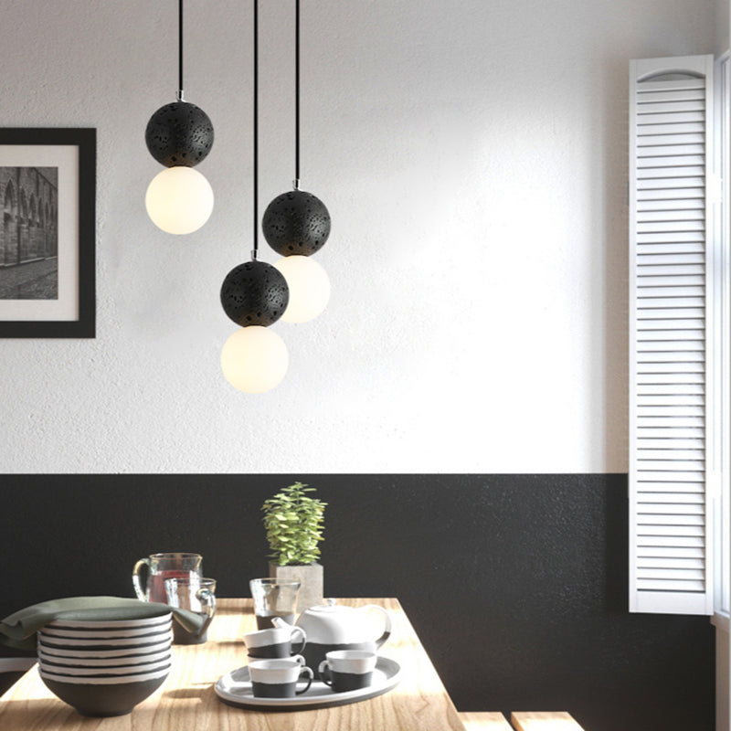LuminaGlobe LED Globe Pendant Lights in Black and White Glass for Dining Table