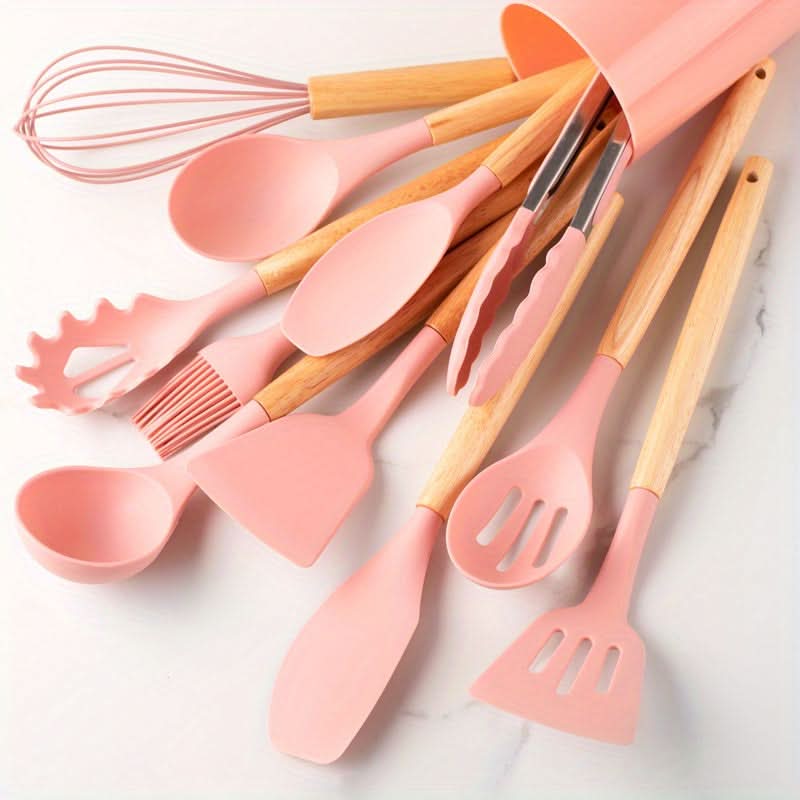 Ensemble de 12 ustensiles de cuisine en silicone — résistant à la chaleur, compatible avec les revêtements antiadhésifs