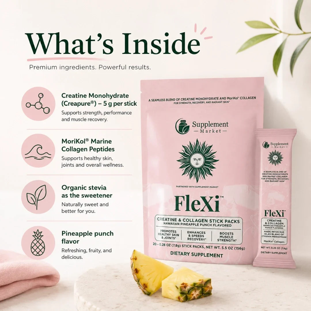 Stick pack FleXi di creatina e collagene: forza, recupero e luminosità