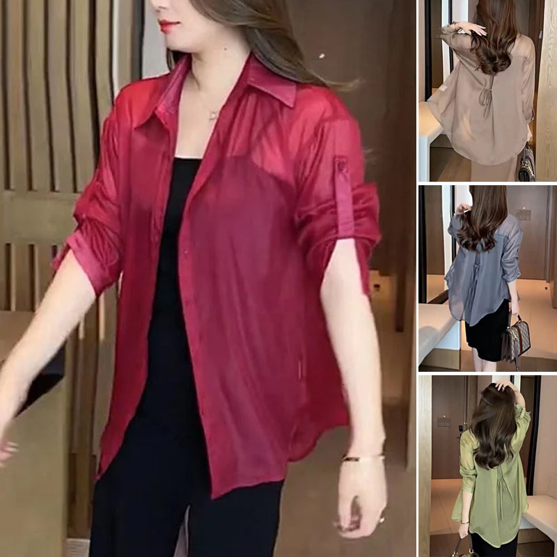 Blusa ligera de gasa de seda — Prenda veraniega de tacto fresco
