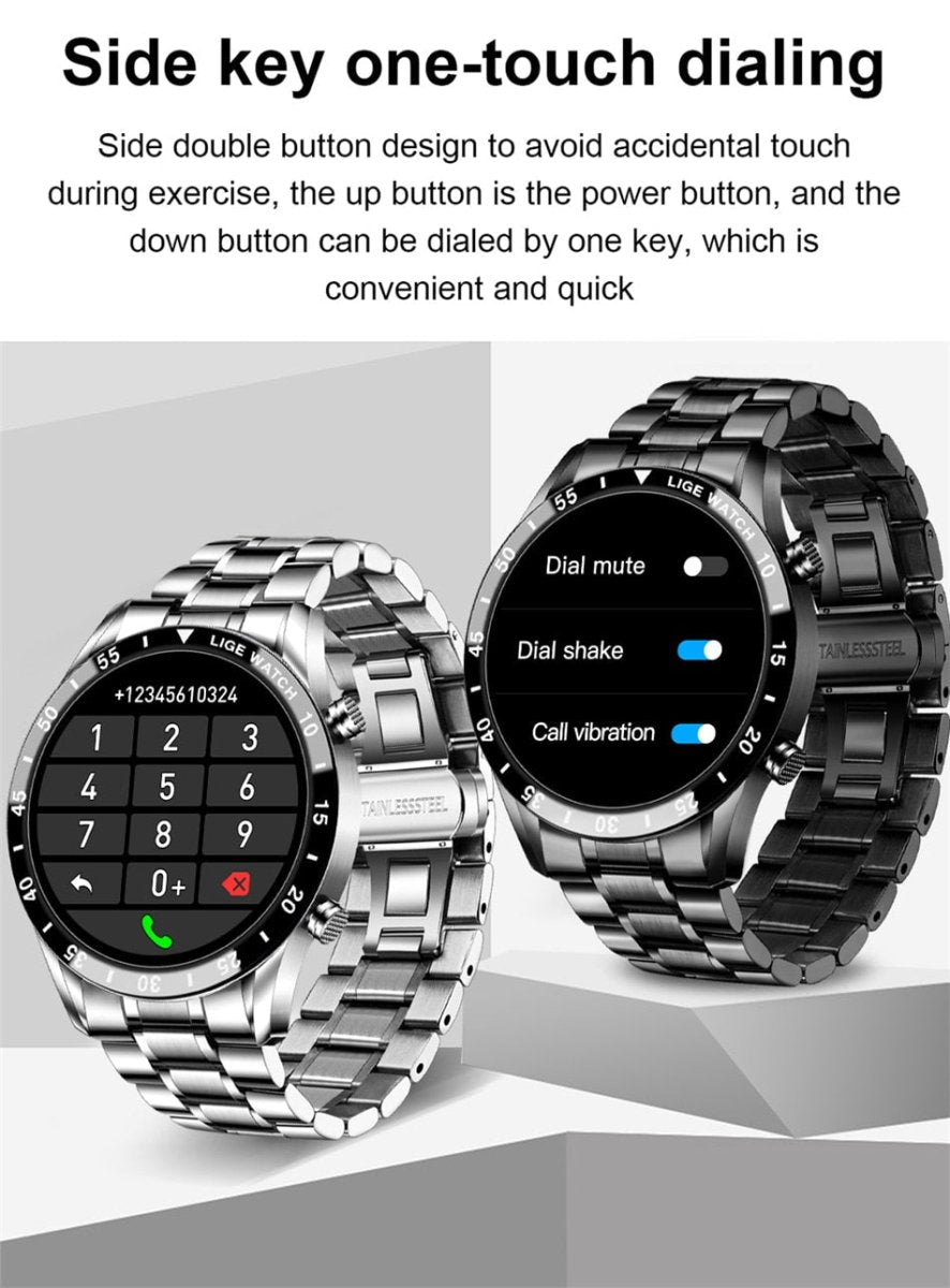 Smartwatch Bluetooth de luxo Aurelian — Bracelete em aço inoxidável, ecrã tátil completo, monitorização da saúde