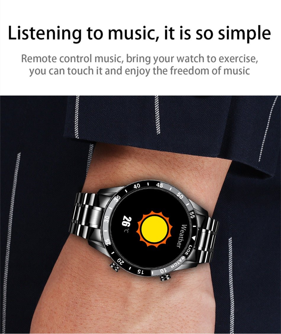 Smartwatch Bluetooth de luxo Aurelian — Bracelete em aço inoxidável, ecrã tátil completo, monitorização da saúde