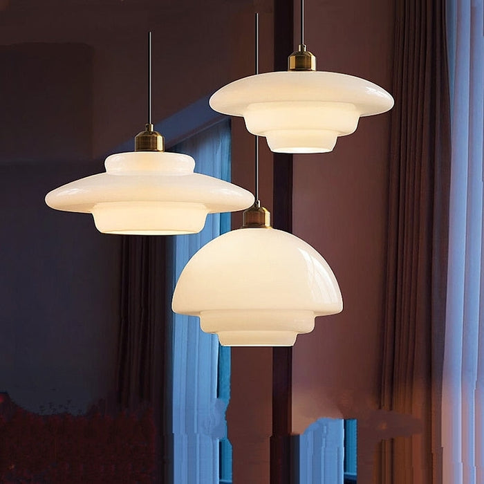 Ardelle | Ivory Glass Pendant Light In Mid-Century Style