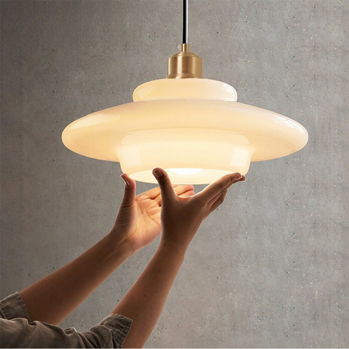 Ardelle | Ivory Glass Pendant Light In Mid-Century Style
