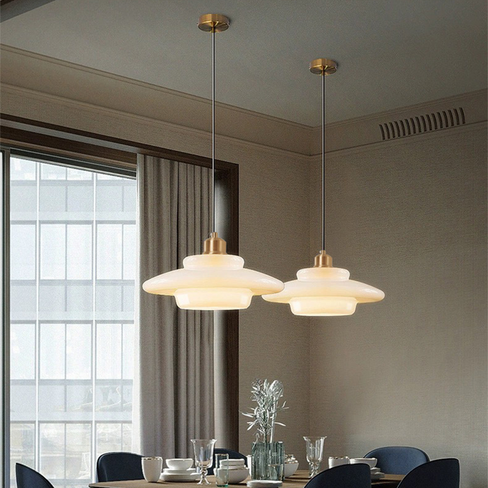 Ardelle | Ivory Glass Pendant Light In Mid-Century Style