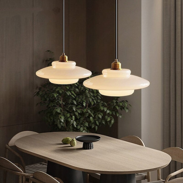 Ardelle | Ivory Glass Pendant Light In Mid-Century Style