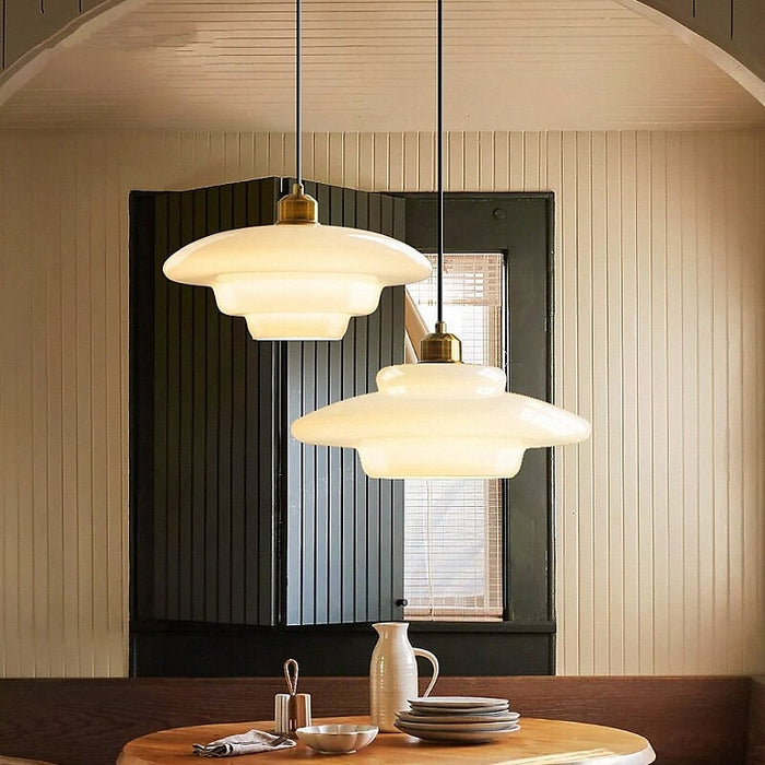 Ardelle | Ivory Glass Pendant Light In Mid-Century Style
