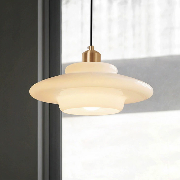 Ardelle | Ivory Glass Pendant Light In Mid-Century Style