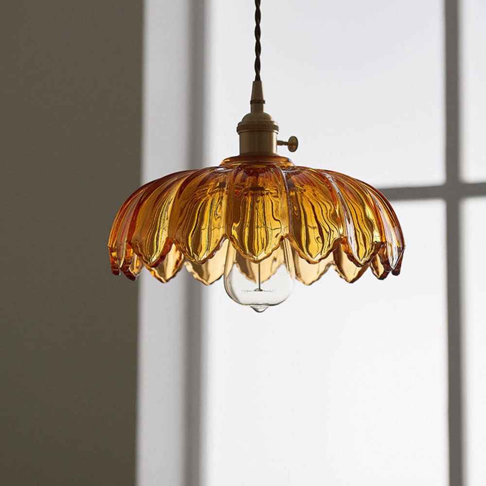 Vintage Floral Glass Pendant Lamp with Copper Details