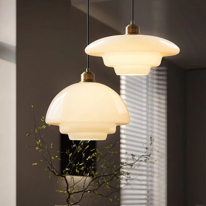 Ardelle | Ivory Glass Pendant Light In Mid-Century Style