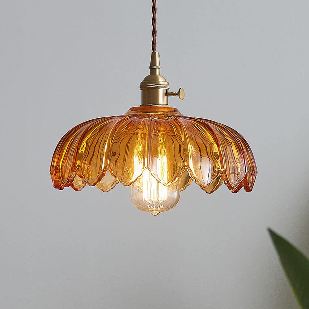 Vintage Floral Glass Pendant Lamp with Copper Details