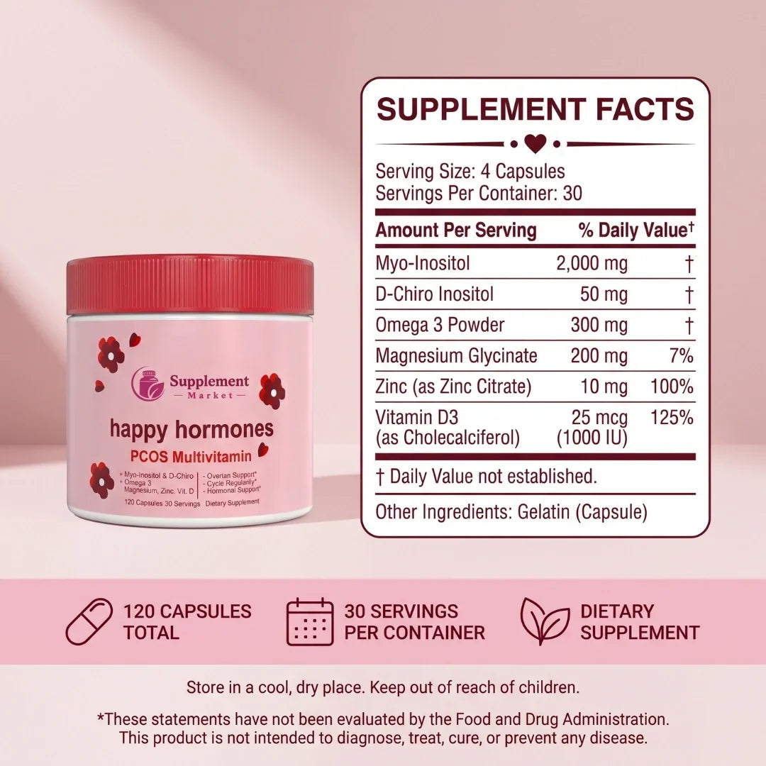 Multivitaminico Happy Hormones per la PCOS: equilibrio ormonale naturale e benessere del ciclo