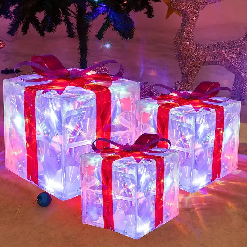 3 LED-joululahjapakkauksen setti — valaistu joulukoriste