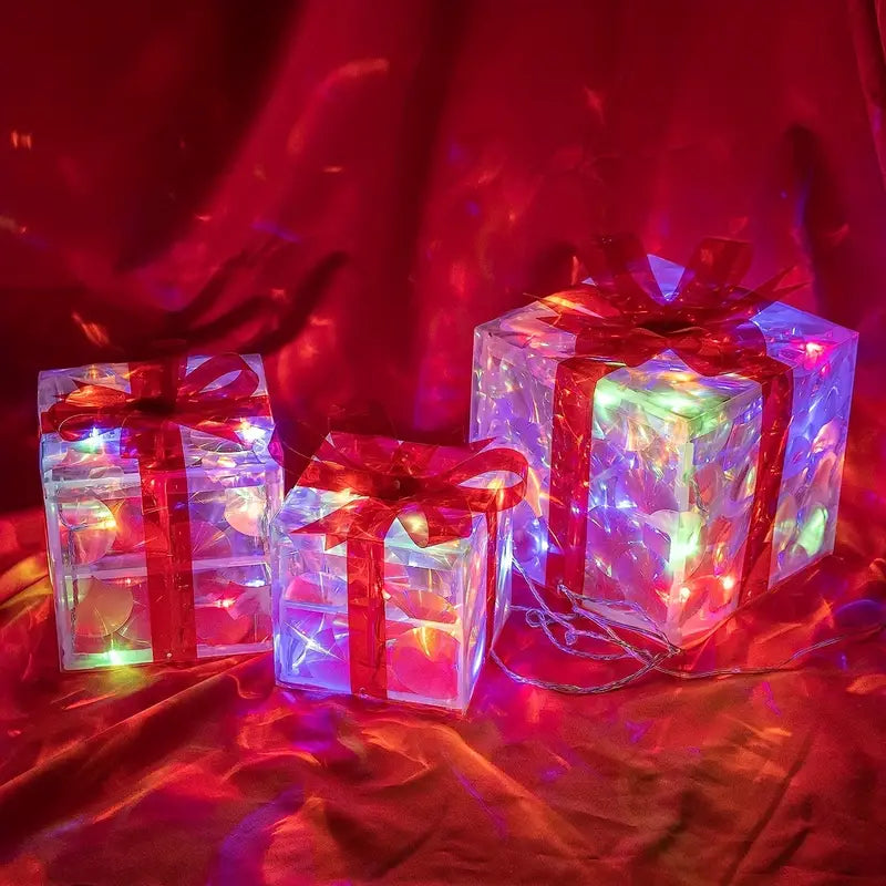 3 LED-joululahjapakkauksen setti — valaistu joulukoriste