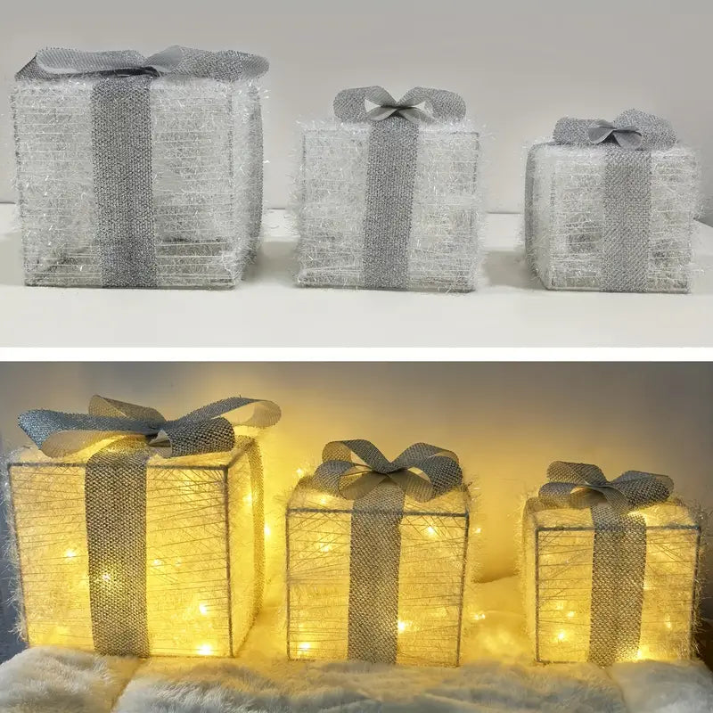 3 LED-joululahjapakkauksen setti — valaistu joulukoriste