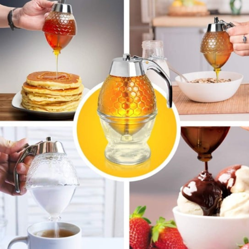 Dispensador de miel antigoteo de 200 ml — diseño de panal