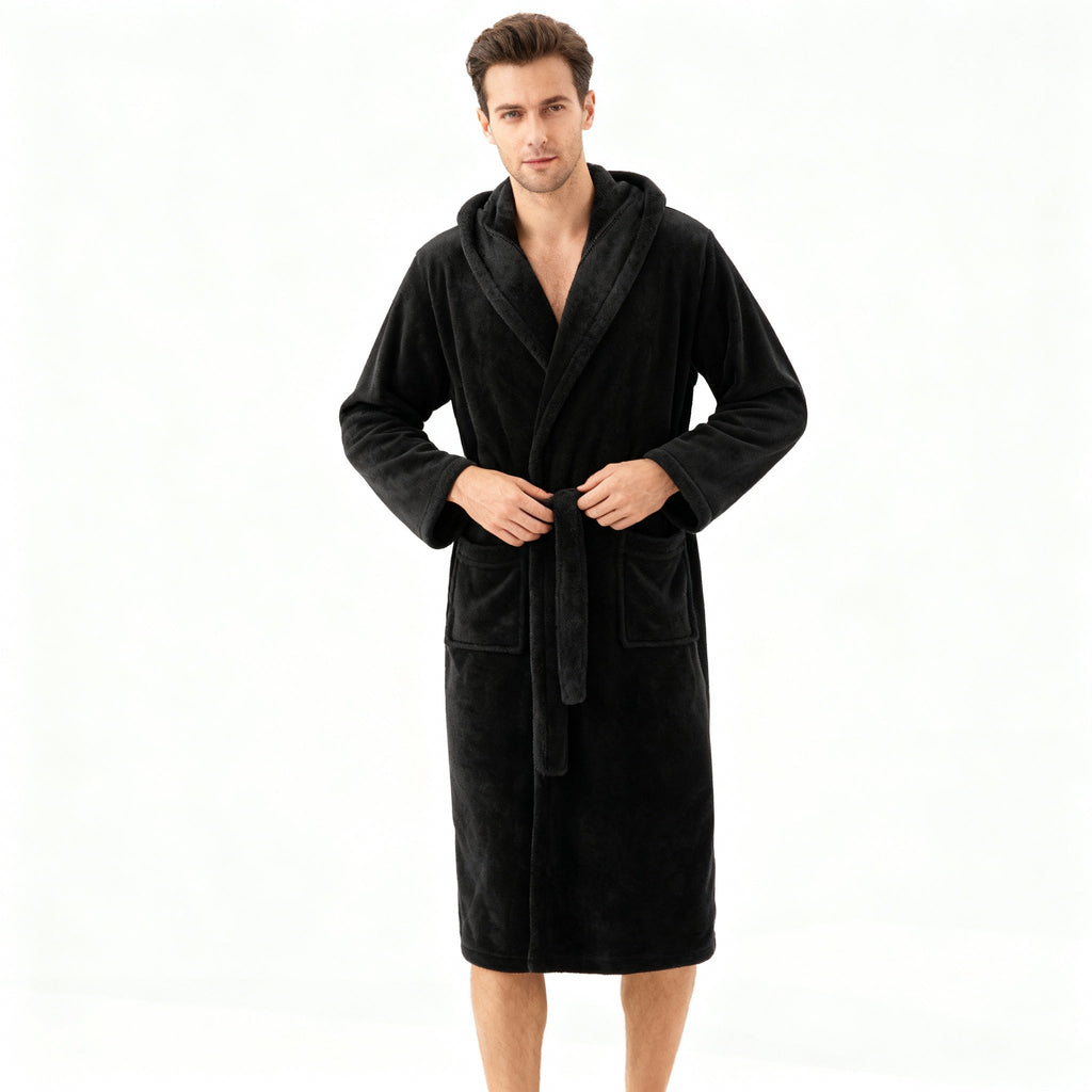 HoodedChill Men's Hooded Bathrobe Premium High-Loft Fleece Robe for Thermal Comfort | ventumra