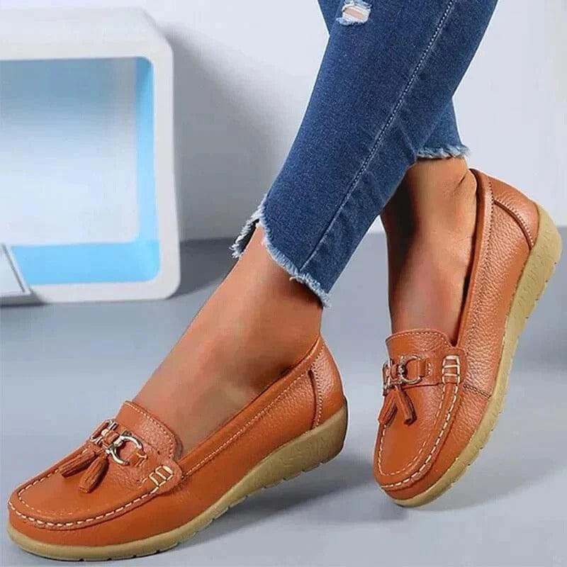Mocasini din piele pentru femei — susținere ortopedică, stil elegant