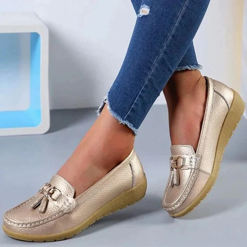 Mocasini din piele pentru femei — susținere ortopedică, stil elegant