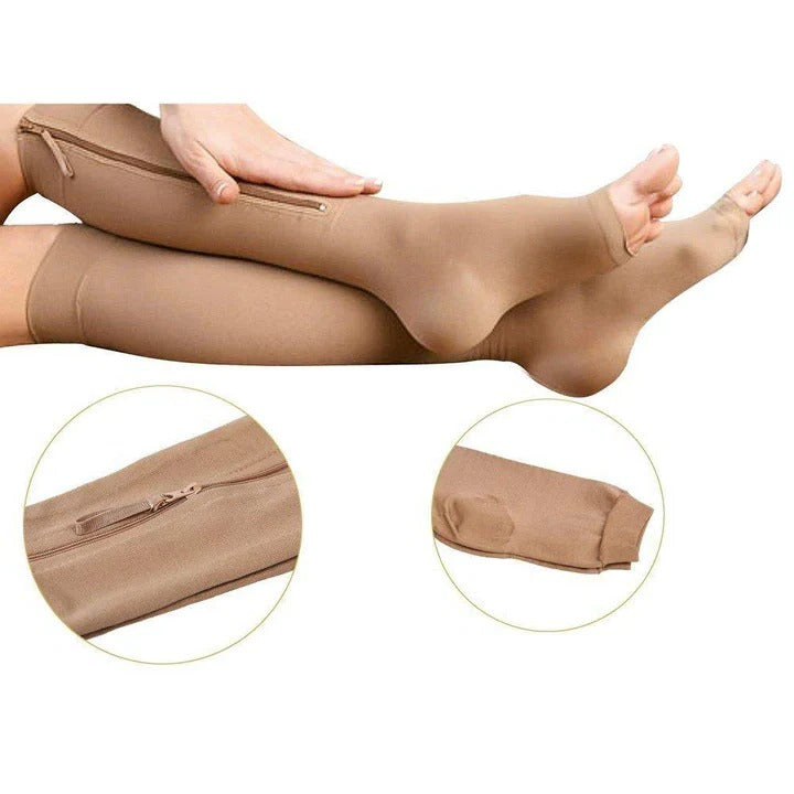 Șosete compresive cu fermoar — susținere confortabilă de 20-30 mmHg
