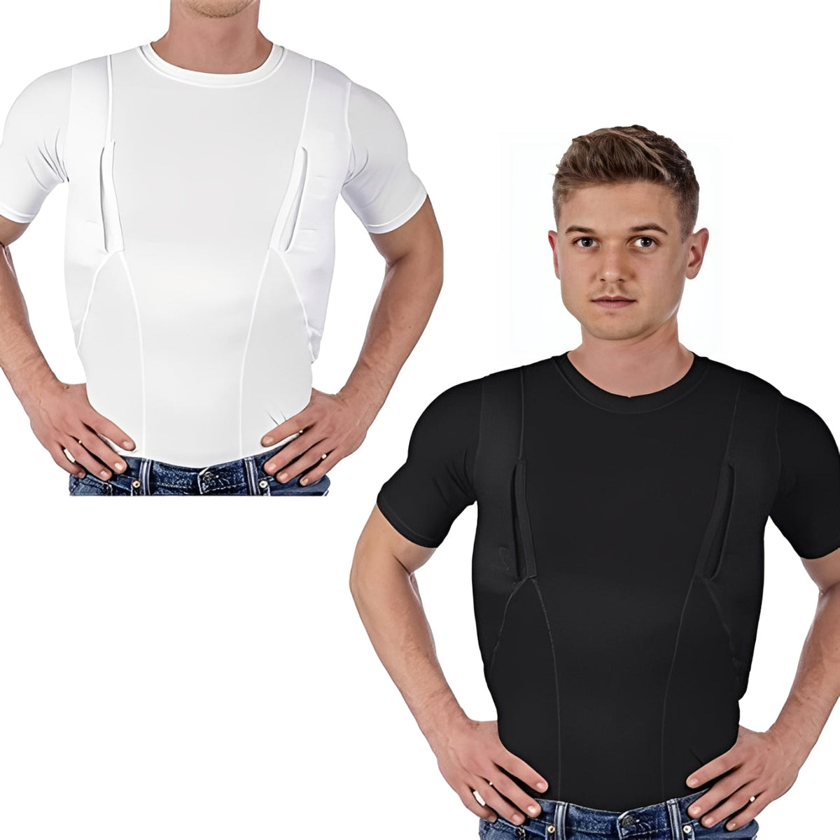 Unisex-kompressionsbluse — to skjulte lommer, komfort hele dagen