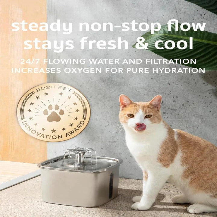 Fuente automática de agua de acero inoxidable para mascotas - circulación silenciosa