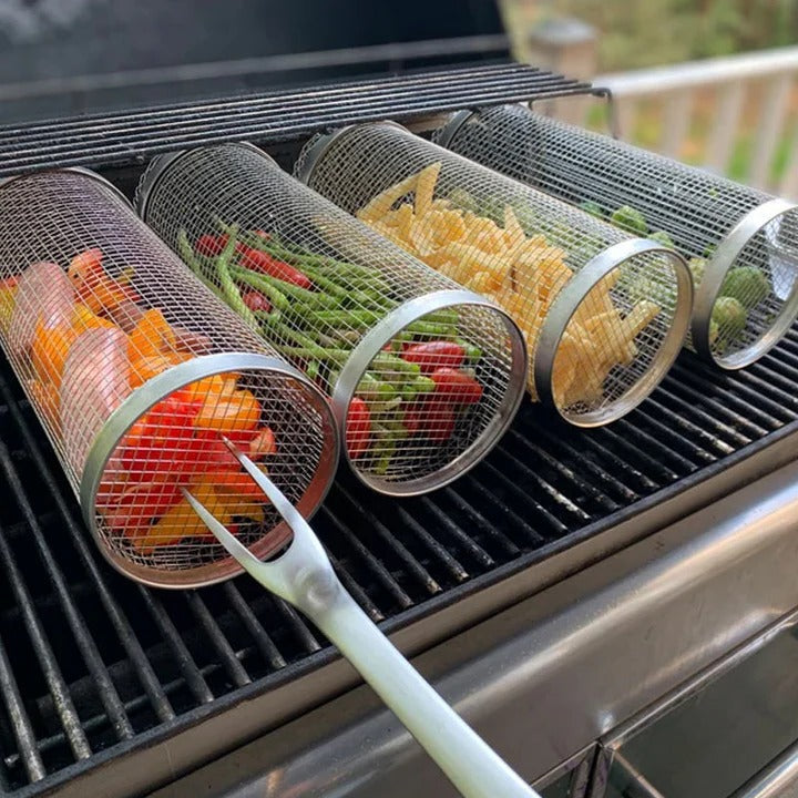360°-ban forgatható grillkosár - rögzítőmechanizmus az egyenletes sütésért