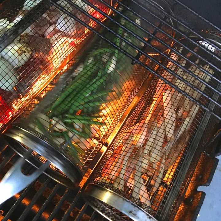 360°-ban forgatható grillkosár - rögzítőmechanizmus az egyenletes sütésért