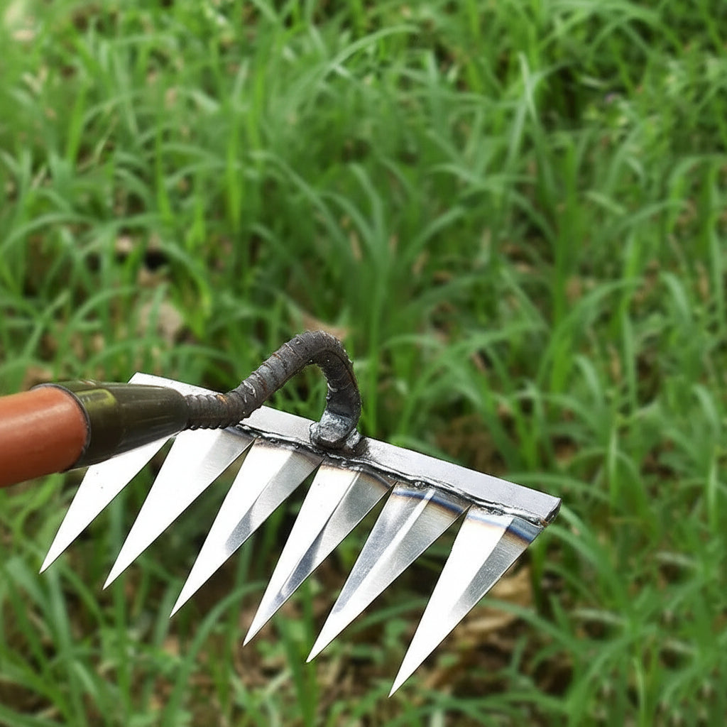 Ancinho para mondar de jardim em aço-carbono — Dentes estreitos, controlo preciso