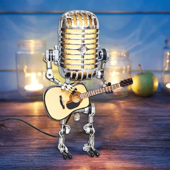 Robot-Style Table Lamp with Microphone and Guitar Design