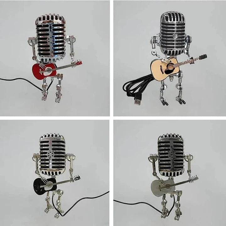 Robot-Style Table Lamp with Microphone and Guitar Design
