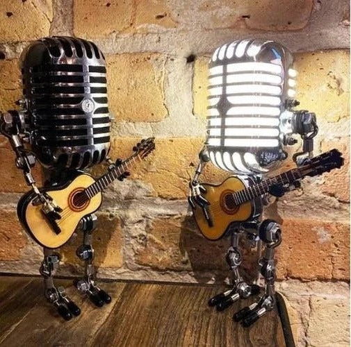 Robot-Style Table Lamp with Microphone and Guitar Design