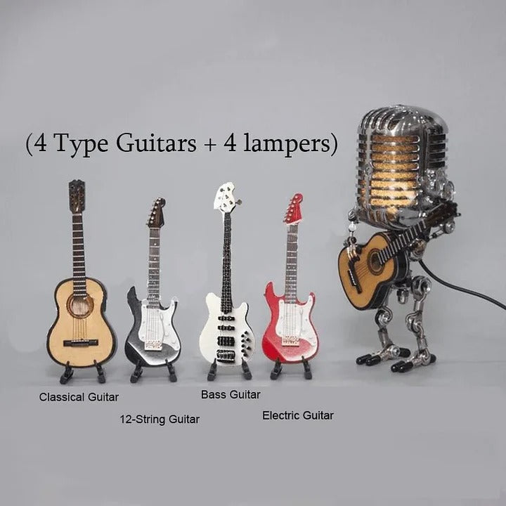 Robot-Style Table Lamp with Microphone and Guitar Design