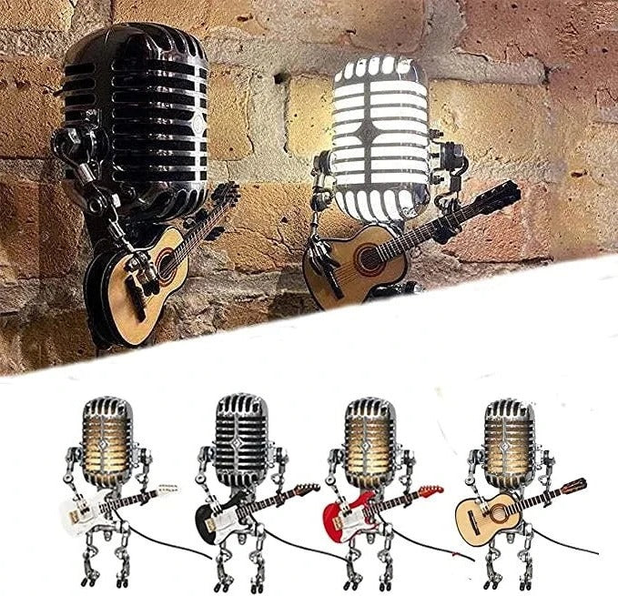 Robot-Style Table Lamp with Microphone and Guitar Design