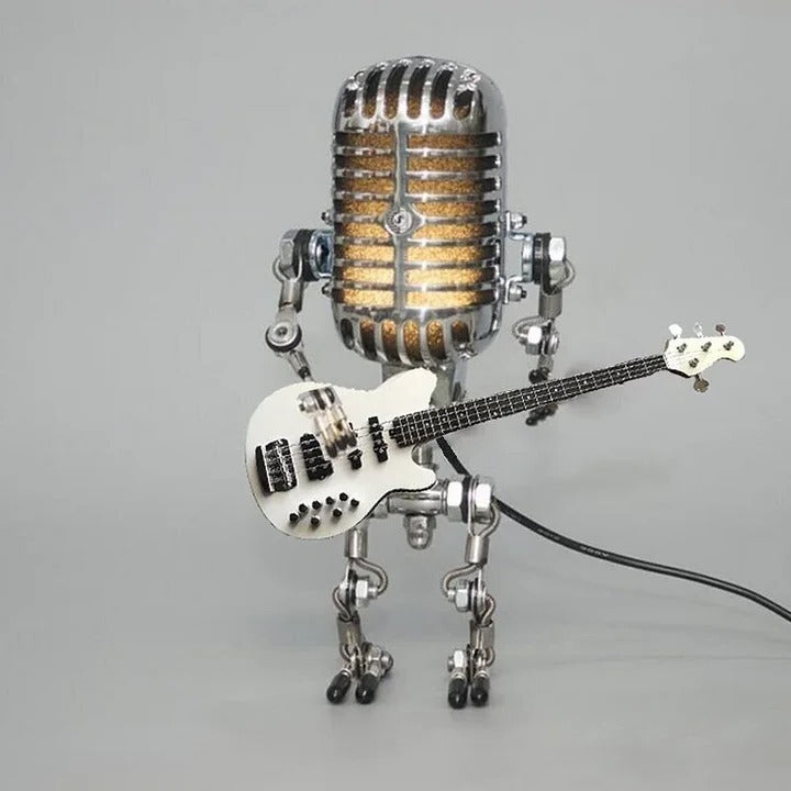 Robot-Style Table Lamp with Microphone and Guitar Design