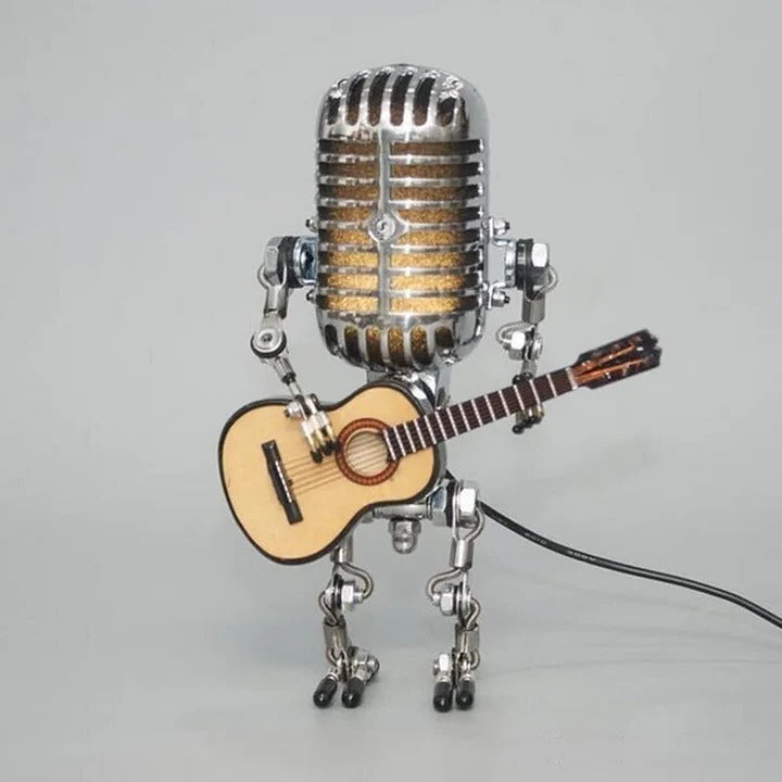 Robot-Style Table Lamp with Microphone and Guitar Design