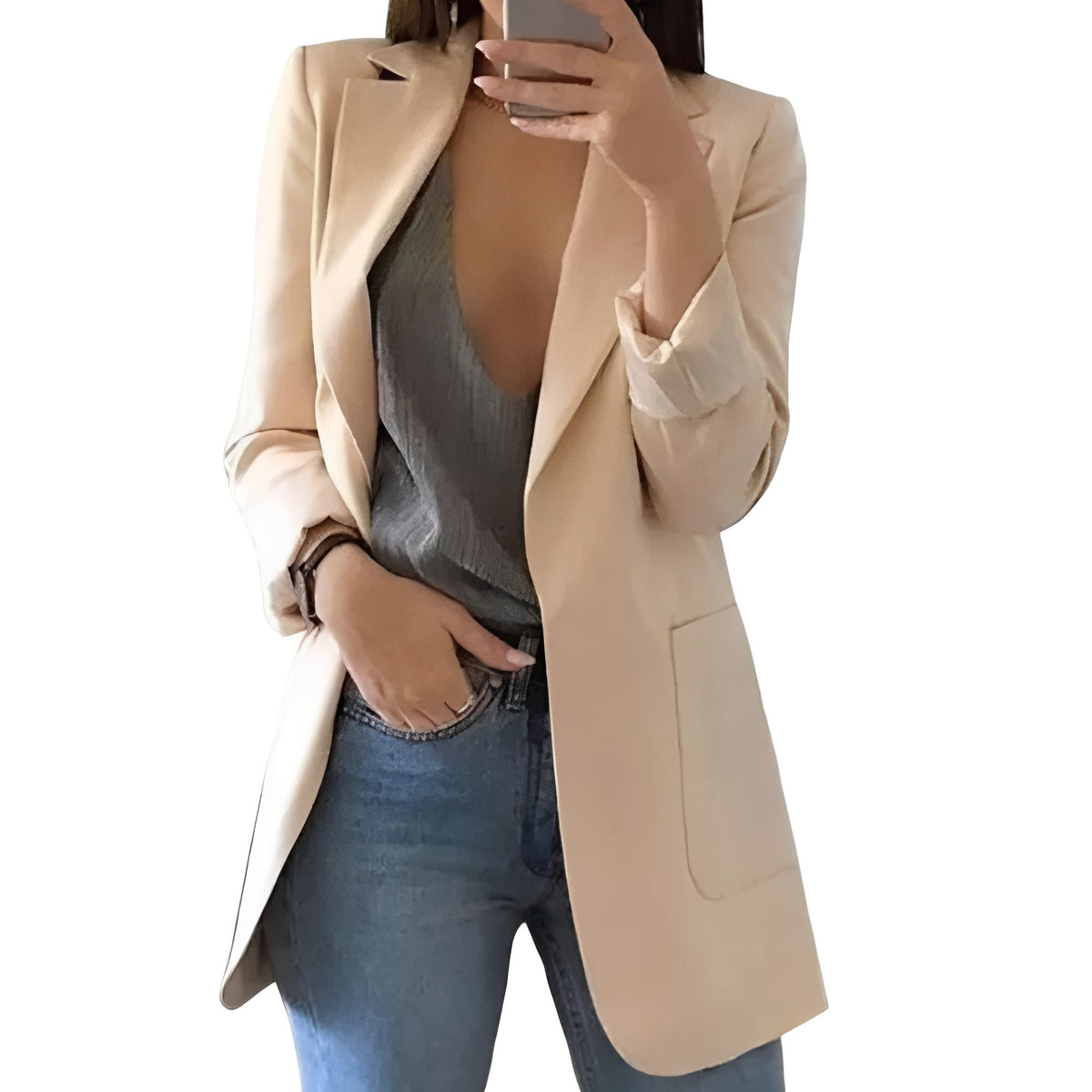 Elegant Women's Open-Front Blazer — Chic Layering Jacket