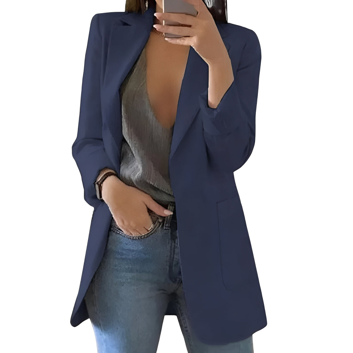Elegant Women's Open-Front Blazer — Chic Layering Jacket