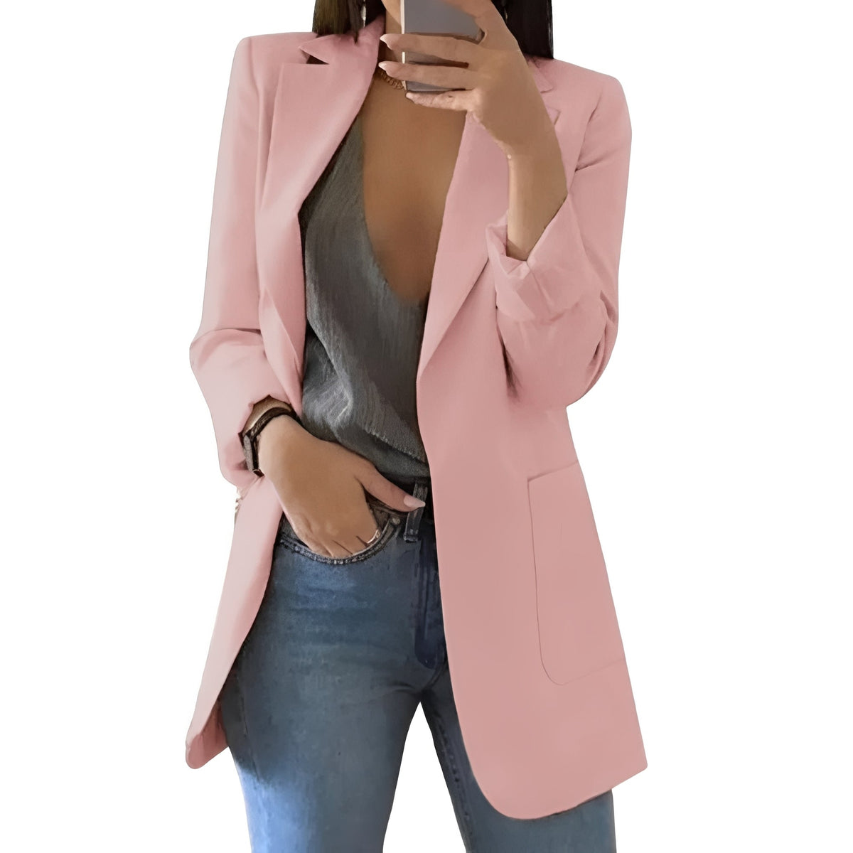 Elegant Women's Open-Front Blazer — Chic Layering Jacket