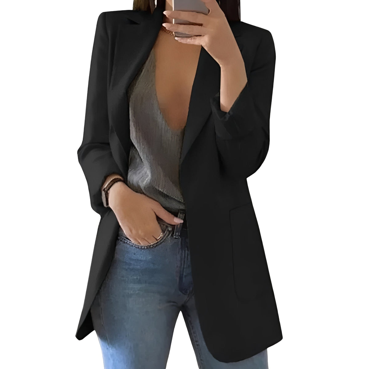 Elegant Women's Open-Front Blazer — Chic Layering Jacket