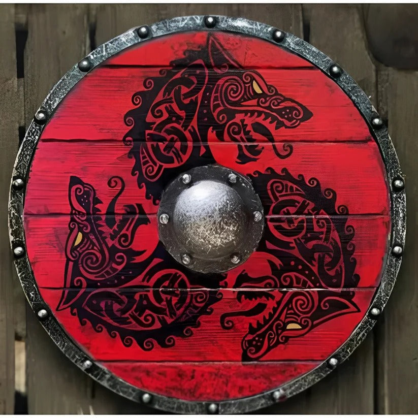 Medieval Round Wooden Shield with Unique Decorative Patterns