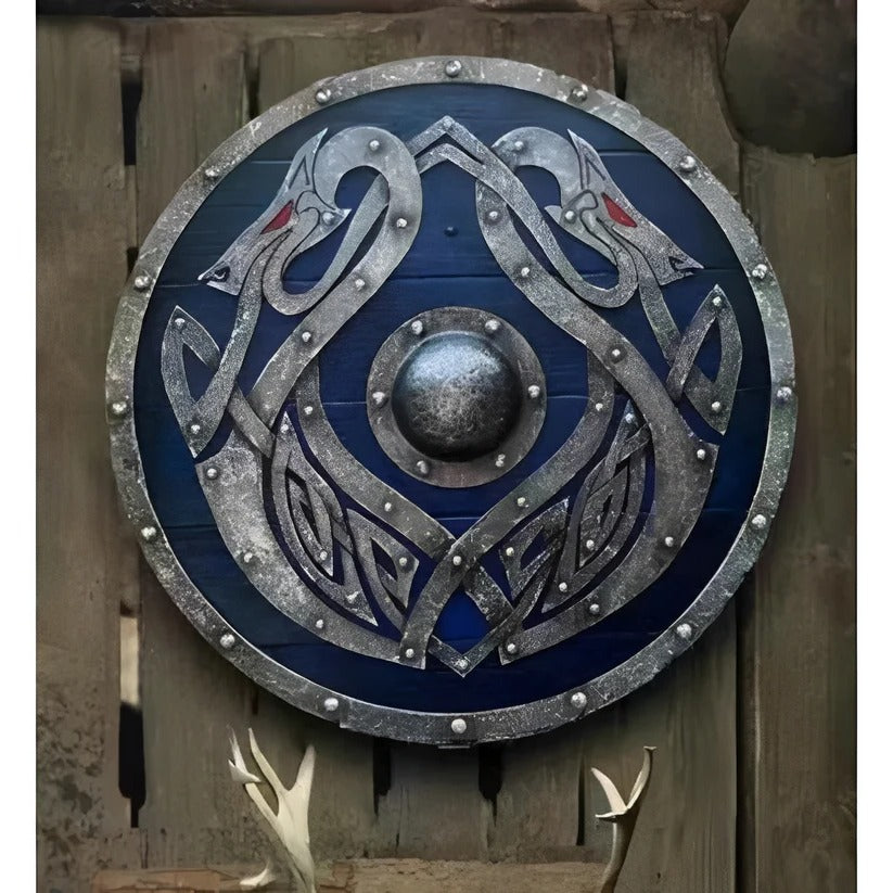 Medieval Round Wooden Shield with Unique Decorative Patterns