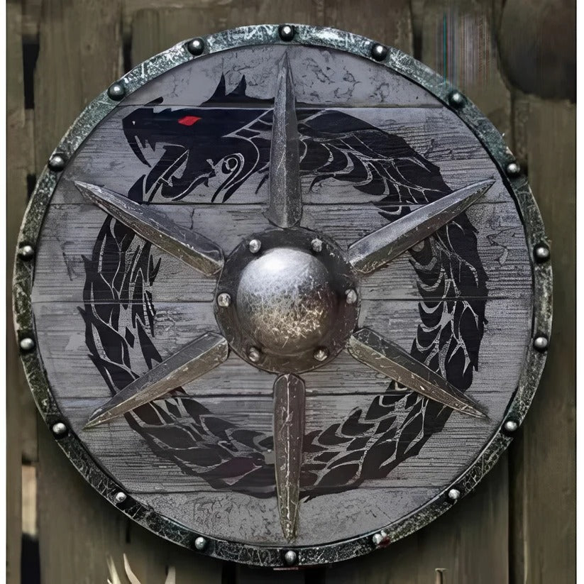 Medieval Round Wooden Shield with Unique Decorative Patterns
