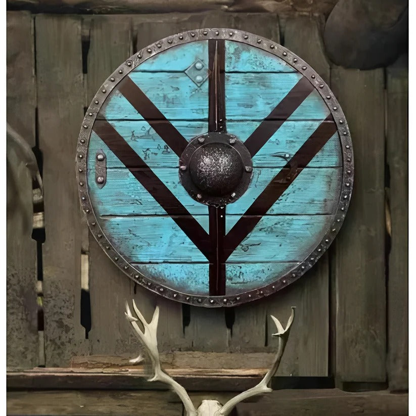Medieval Round Wooden Shield with Unique Decorative Patterns