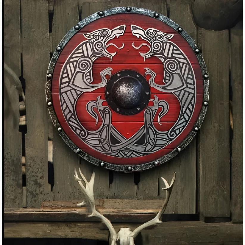 Medieval Round Wooden Shield with Unique Decorative Patterns