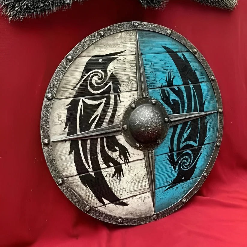 Medieval Round Wooden Shield with Unique Decorative Patterns