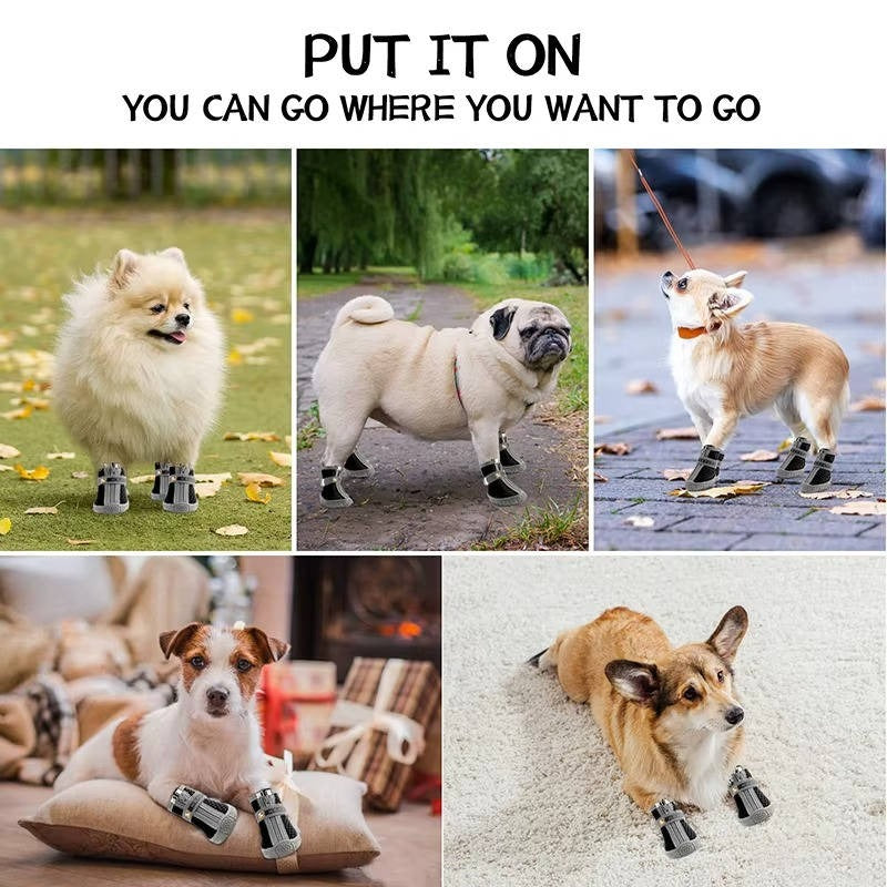 Set of 4 Waterproof Breathable Dog Boots — Non-Slip Soles