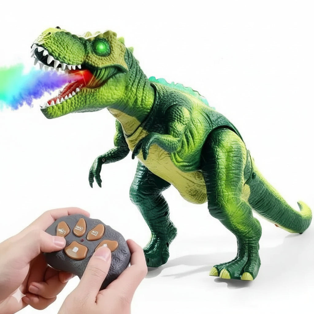 Giocattolo dinosauro telecomandato — spruzzo di nebbia d'acqua e luci LED
