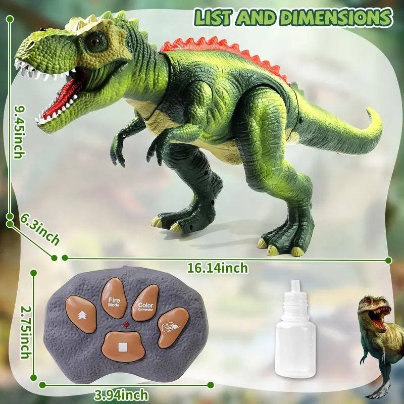 Giocattolo dinosauro telecomandato — spruzzo di nebbia d'acqua e luci LED