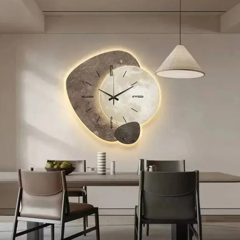 Ceas de perete din lemn natural — lumină LED delicată, mecanism quartz silențios